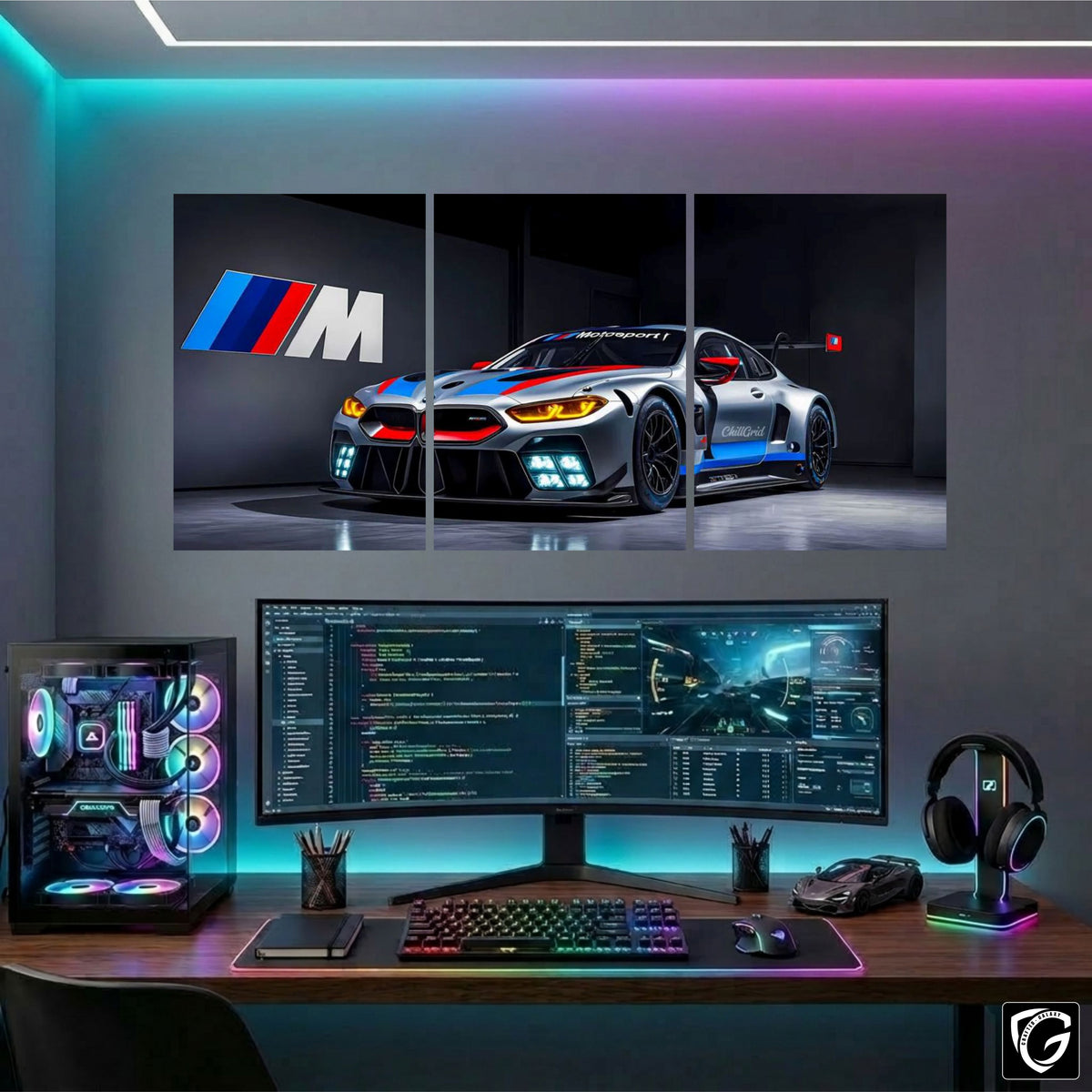 Gaming Setup 3-Panel Split Poster – BMW M Motorsport Posters
